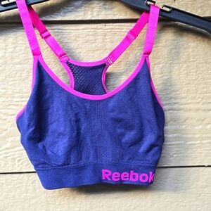 Reebok Women's Seamless Sports Bra Medium Impact Performance  Blue Pink M